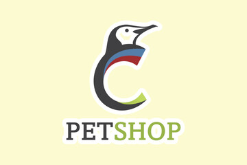 Penguin C Letter with Cute Sticker Shape icon logo design, Simple color template design.