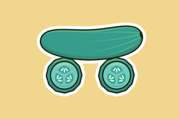 Green Cucumber Vegetable Sticker vector illustration. Food nature icon concept. Healthy fresh vegetable food cucumber sticker design icon logo.
