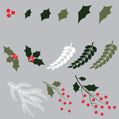 Kit of Christmas floral elements.Vector.