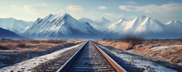 Fototapete Rund railway tracks in snowy winter landscape © krissikunterbunt