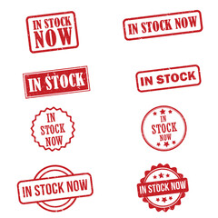 Set of In Stock Now red rubber grunge stamp seal, collection
of red in stock now stamp - obrazy, fototapety, plakaty