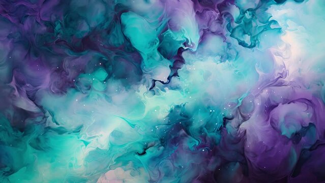 A teal galaxy, with swirling clouds of teal and purple gas. The vastness and complexity of this image evoke a sense of wonder and awe, with the teal color representing infinite possibilities