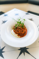 A meal in a restaurant