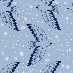 Hand drawn ethno style ornament birds. Abstract trendy print. Fashionable vector template for your design.
