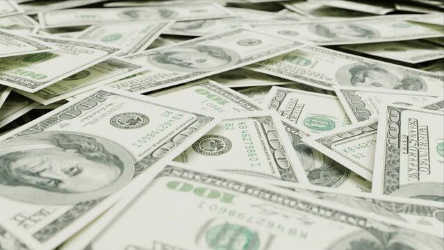 4k of scattered piles of money 100 us dollar