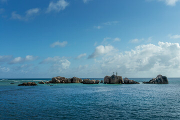 Granite rocks formations in the indian ocean in La Digue island, Seychelles