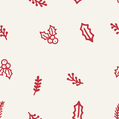 Winter seamless pattern with hand drawn branches and floral print. Background for wrapping paper, packaging, gift wrap, scrapbooking, stationary, wallpaper, textile prints