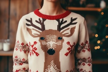 knitted christmas sweater with deer motif female fashion