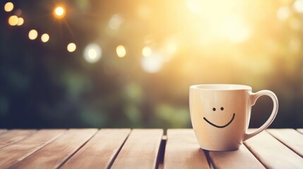 Obraz premium Morning Refreshment: Illuminated Coffee Cup on Table with cozy lights generated by AI tool 