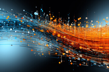 Orange digital glow on reflective surface