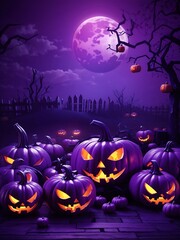 Fototapeta premium Halloween professional night 3D cartoon style pumpkin and mansion flyer portrait banner celebration design