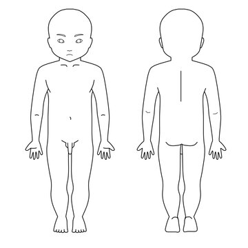 小児男児全身シェーマ図　顔有り　白黒