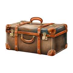 Old brown leather suitcase isolated on white transparent background. Created with generative AI