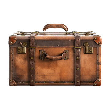 Old brown suitcase isolated on white transparent background. Created with generative AI