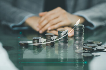 Businessman, who is successful, has sales, higher profits, and has interest dividends. ,including...