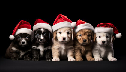 puppies wearing santa hat