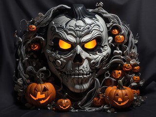 Halloween professional night 3D cartoon style pumpkin and mansion flyer portrait banner celebration design