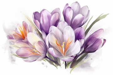 Beautiful illustration of a bouquet of crocus lilies. Generative AI