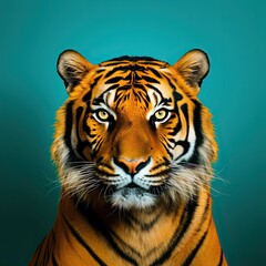 Fototapeta premium portrait of tiger on green background