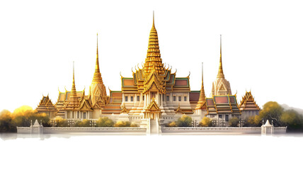 thailand's wat phra kaew temple in Bangkok on transparent background generative ai
