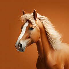 portrait of a beautiful horse on a brown studio background