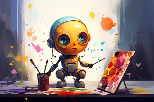 cute robot paint picture digital technology illustration