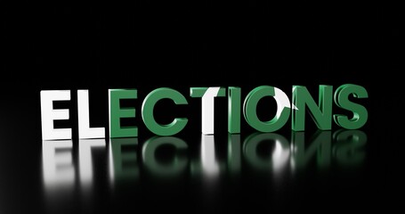 word Elections 3d text on black background, 3d render, Pakistan elections