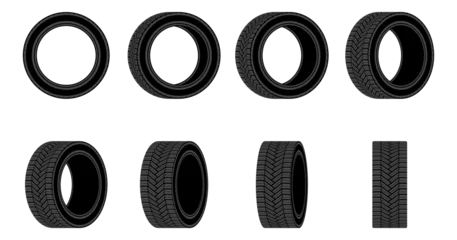 Foto op Canvas Car tire vector icon. Different angles tires wheel. Flat design. © SolaruS