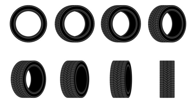 Car tire vector icon. Different angles tires wheel. Flat design.