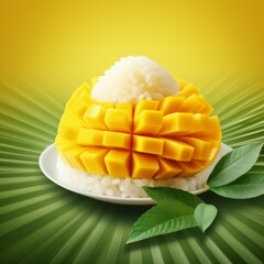 Mango sticky rice in a Thai dessert dish,Thai food