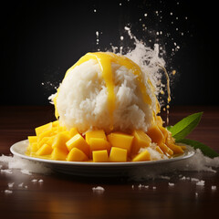 Mango sticky rice in a Thai dessert dish,Thai food