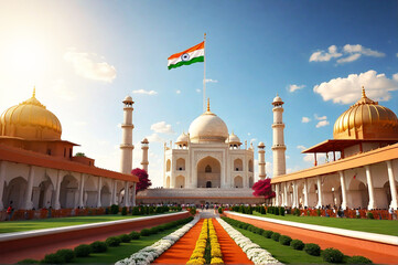Fototapeta na wymiar People Celebrating at Taj Mahal on a India Republic Day
