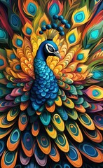 colorful peacock wallpaper. colorful mural background wall art decor, Generative AI - obrazy, fototapety, plakaty