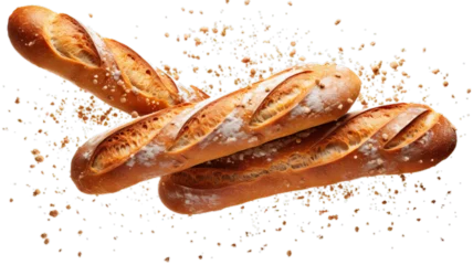 Schilderijen op glas Delicious Baguette Bread with Crumbs Isolated on Transparent Background © Septiyan