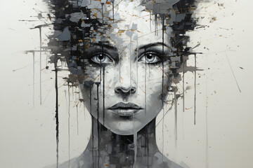 Monochrome portrait with abstract dripping elements
