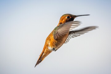 Selective focus shot of a beautiful hummingbird mid-flight
