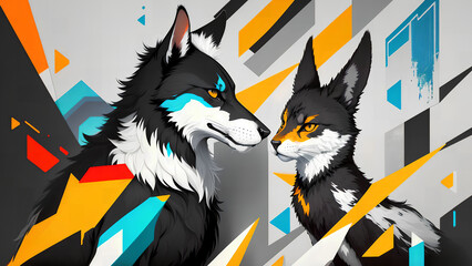 Wolf and abstract geometric wallpaper