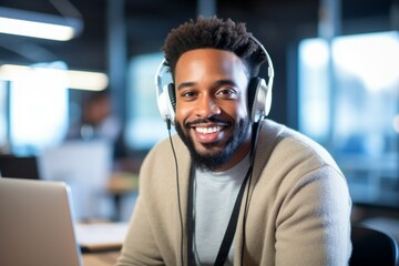 Male professional tech support worker. Top professions concept. Portrait with selective focus and copy space