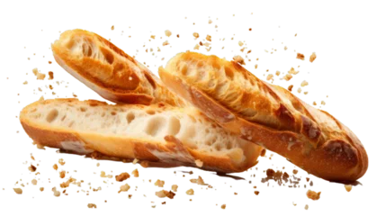 Tuinposter Baguette with Scattered Crumbs on a Transparent Background © Septiyan