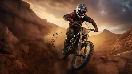 Chasing the Horizon: Mountain Biker's Sunset Trail Adventure. Generative ai