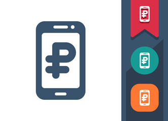 Fototapeta premium Smartphone Icon. Mobile Phone, Telephone, Money, Mobile Banking, Ruble, Rouble