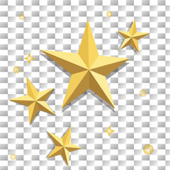 Obraz premium Realistic golden stars. metal luxury awards. Shiny gold marks and review symbols. Metallic badges set of best quality or victory. Yellow pentagram. Vector decoration