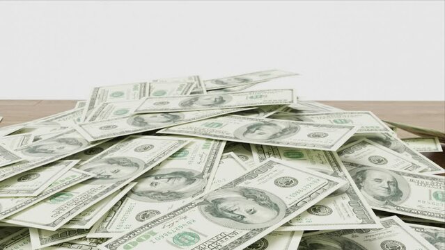 4k of falling dollar bills on a table background