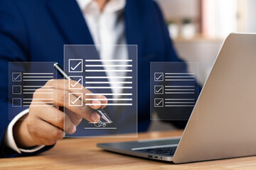 Efficient Electronic Signature Concept, Businessman using stylus pen signs electronic documents on...