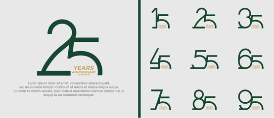set of anniversary logo green color on white background for celebration moment