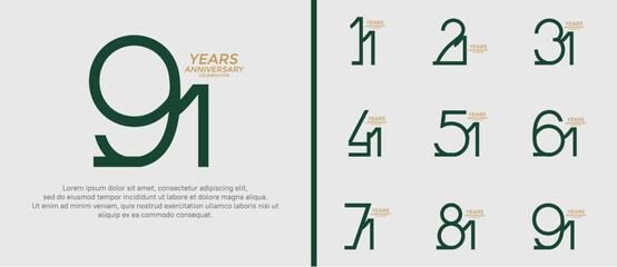 set of anniversary logo green color on white background for celebration moment