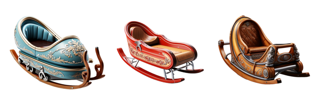 Set of rare vintage sleds isolated on white transparent background