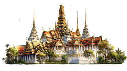 thailand's wat phra kaew temple in Bangkok on transparent background