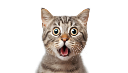 surprised british kitten isolated on transparent background cutout
