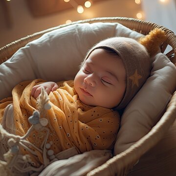 Newborn baby sleeping peacefully in the crib.